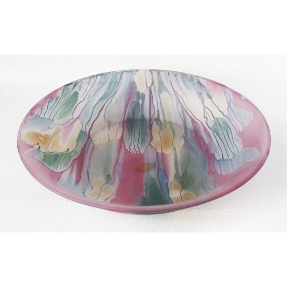 Hand Blown Rueven Art Nouveau Satin Glass Centerpiece Bowl Studio Art Glass